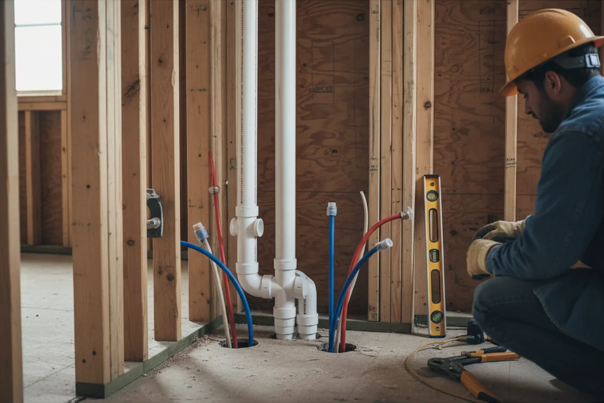 Drain and supply rough-in during Sump Pump Repair in Ridgeville